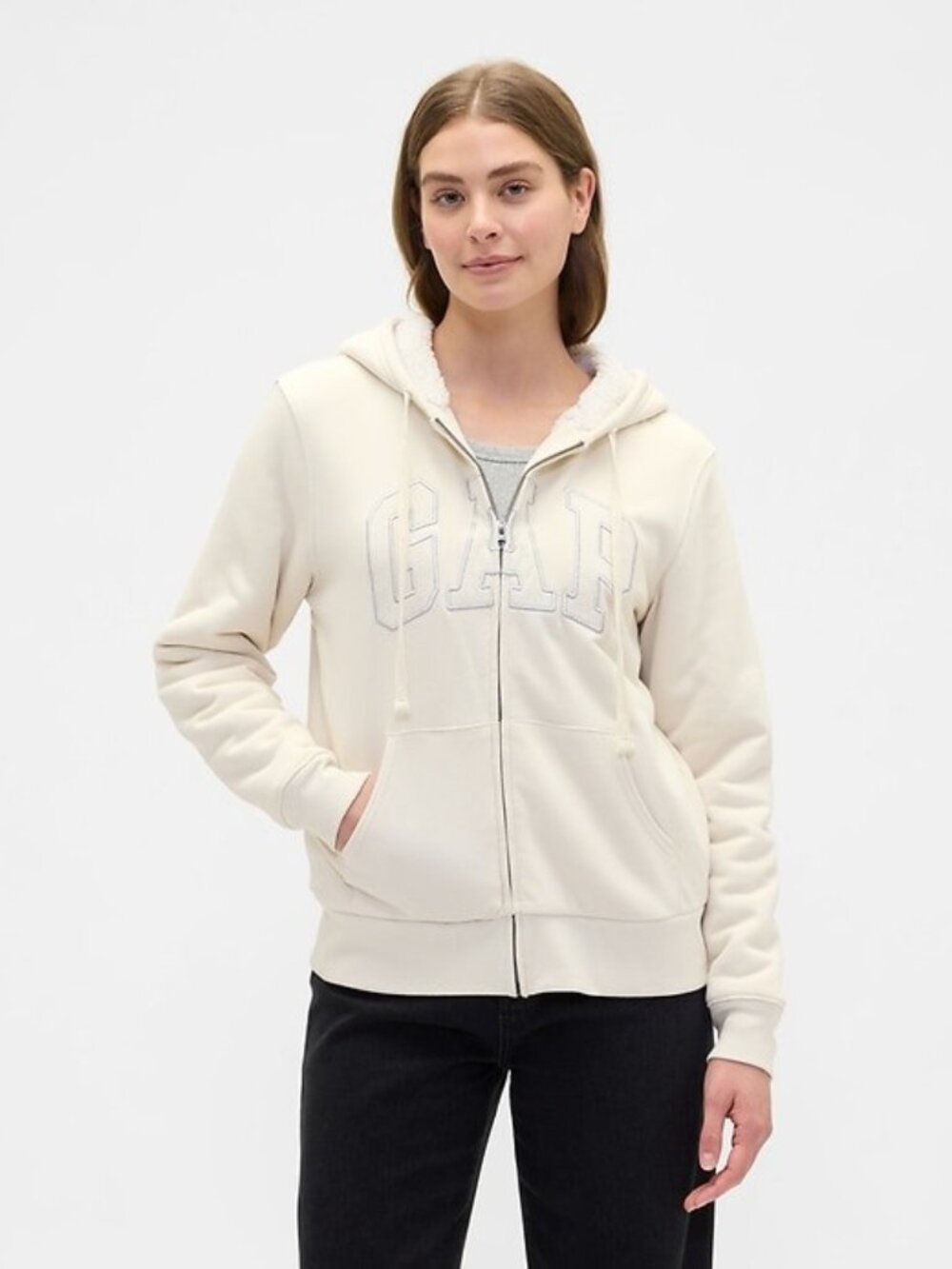 GAP NWT Logo Sherpa Lined Zip Hoodie S
